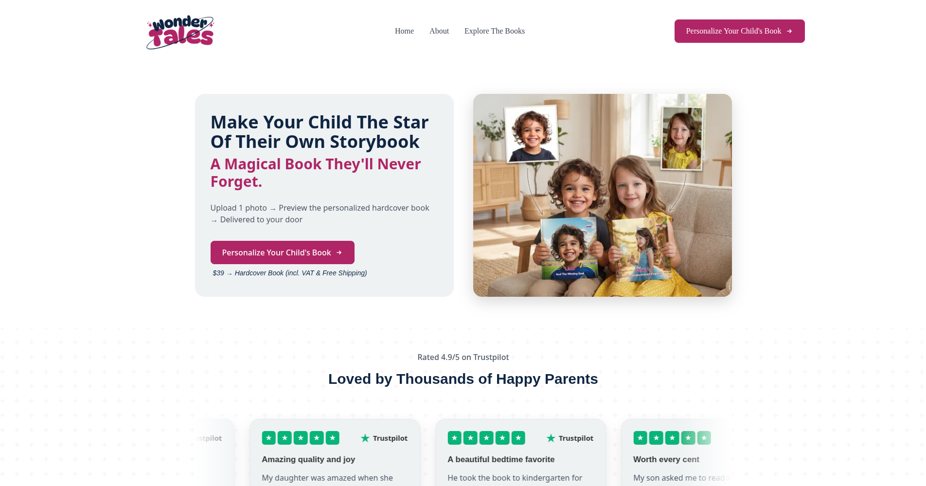 WonderTales personalized children's story homepage
